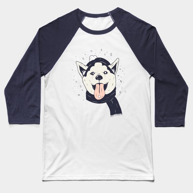 Husky Puppy Christmas Snowing Design Baseball T-Shirt by chinnyuee